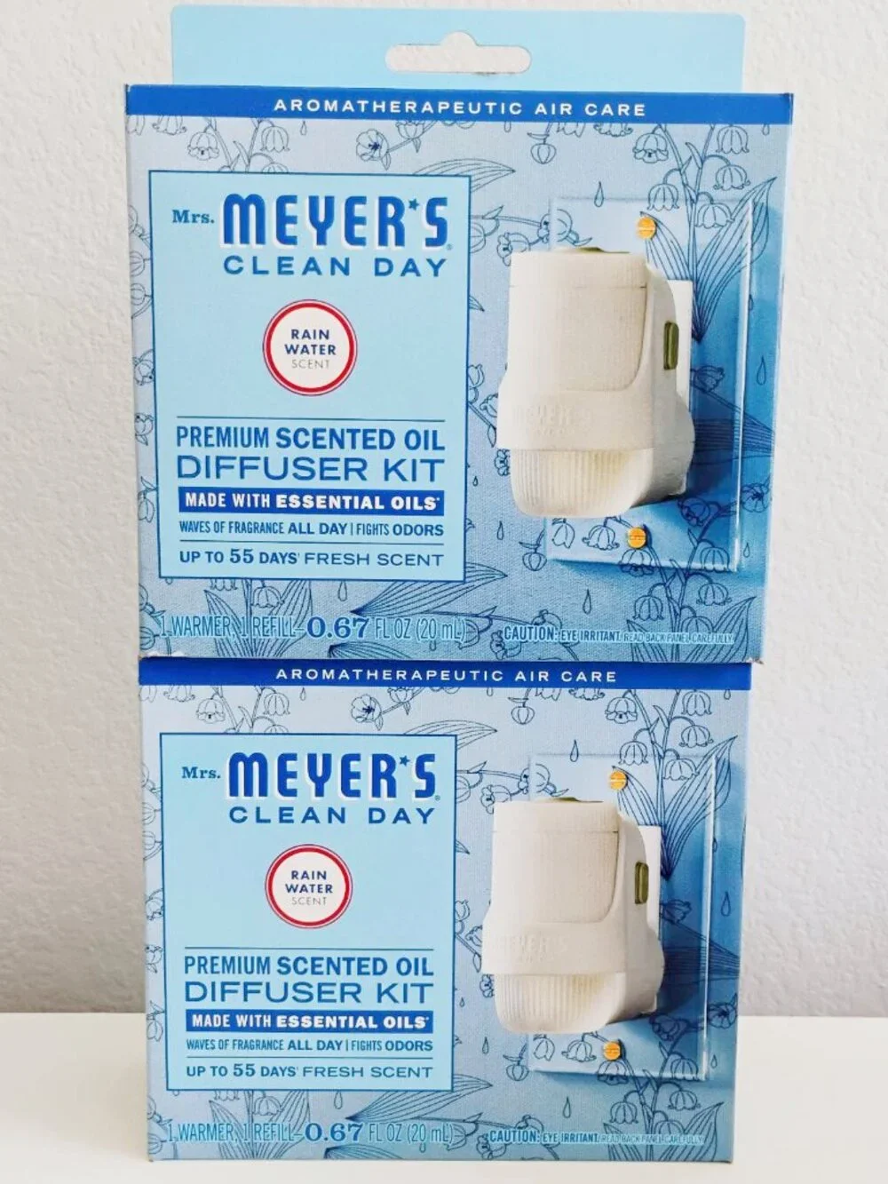 Two Mrs. Meyer's Clean Day Premium Scented Oil Diffuser Plug-In Kit Rain Water